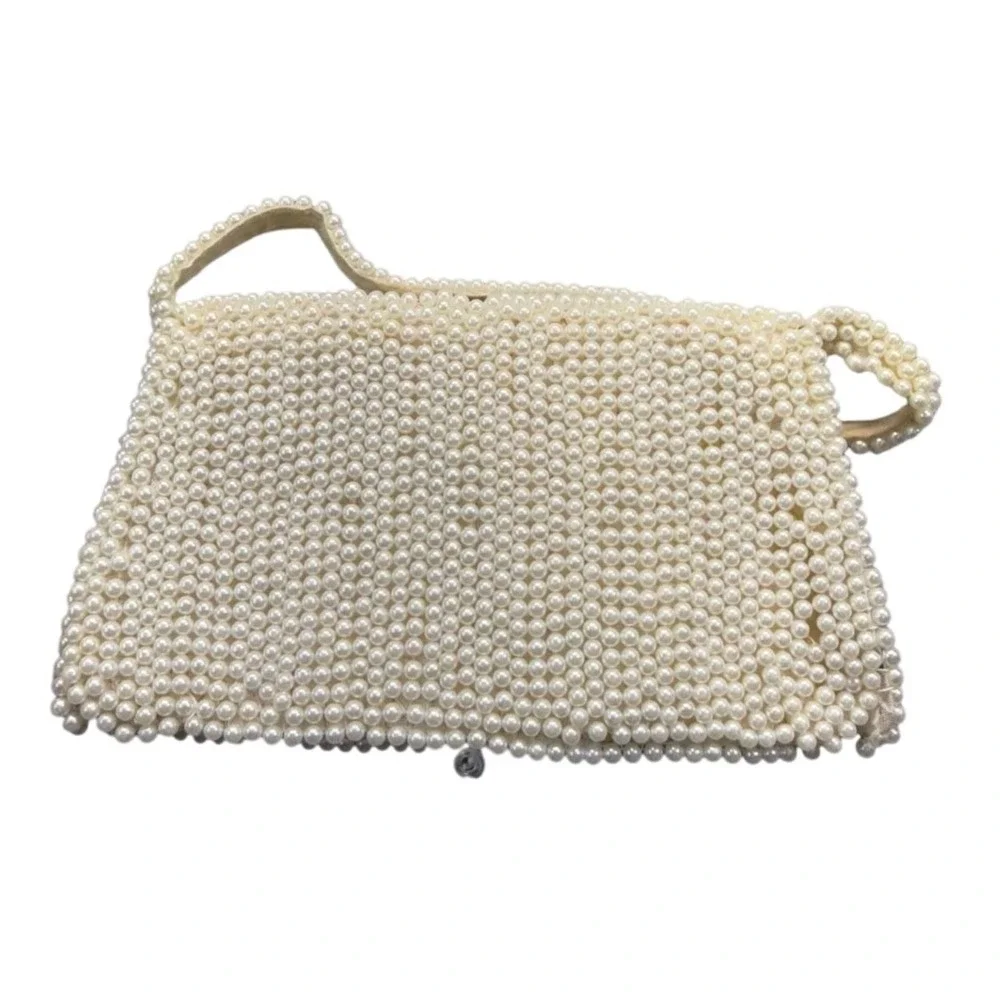 Vintage 1950s Emson made In Japan Beaded Purse White, Pink, Blue, Green Accent